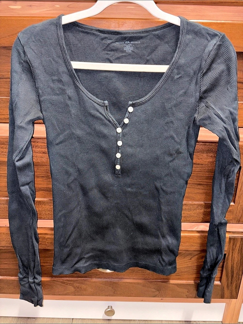 Brandy Melville Black Ribbed Long Sleeve Henley Top